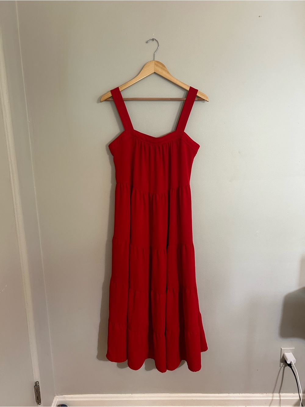 Ninety Red Tiered Maxi Dress with Wide Straps